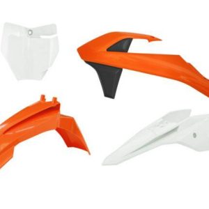 PLASTIC KIT/4 ORANGE/BLACK/WHITE, KTM 50 SX 2016-23, SX-E 20-24, RTECH R-KITKTM-AR1-050