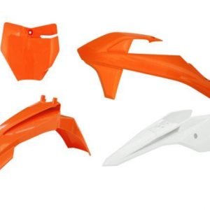 PLASTIC KIT/4 ORANGE/WHITE, KTM 50 SX 2016-23, SX-E 20-24, RTECH R-KITKTM-AR5-050