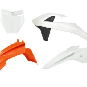 PLASTIC KIT/4 ORANGE/WHITE/BLACK, KTM 50 SX 2016-23, SX-E 20-24, RTECH R-KITKTM-AR2-050