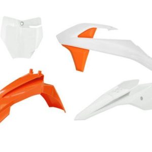 PLASTIC KIT/4 ORANGE/WHITE/WHITE, KTM 50 SX 2016-23, SX-E 20-24, RTECH R-KITKTM-AR3-050
