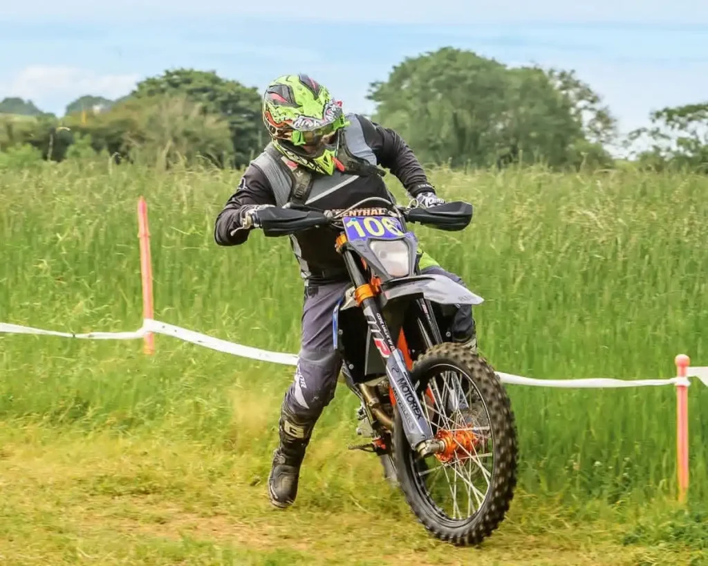 Enduro Bike power sliding at lincolnshire enduro club race LEC