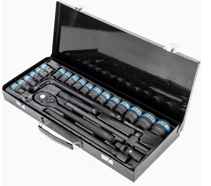 1/2IN DRIVE METRIC SOCKET WRENCH SET 24PC STEEL BOX 00-304