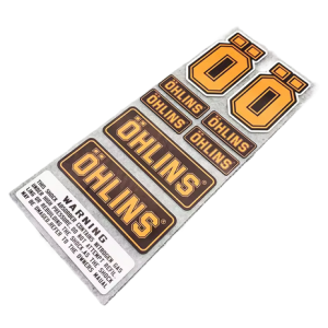 OHLINS SUSPENSION SHOCKER DAMPER STICKERS DECALS ORANGE ON BLACK