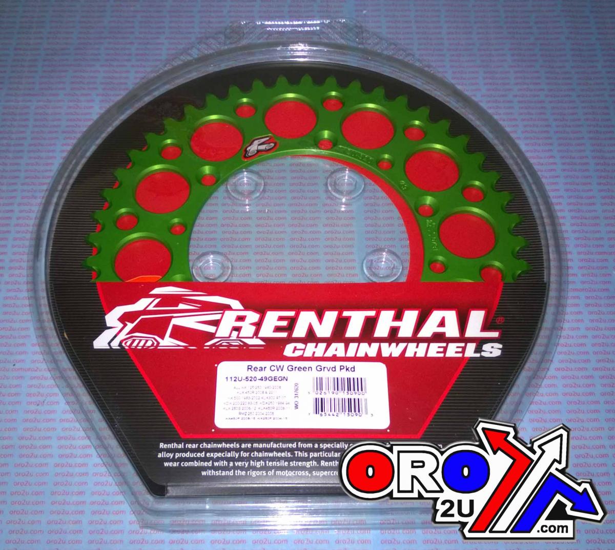 REAR SPROCKET ALLOY RENTHAL, ULTRALITE 112U-520-49GEGN GREEN, 112U-520-49GEGN