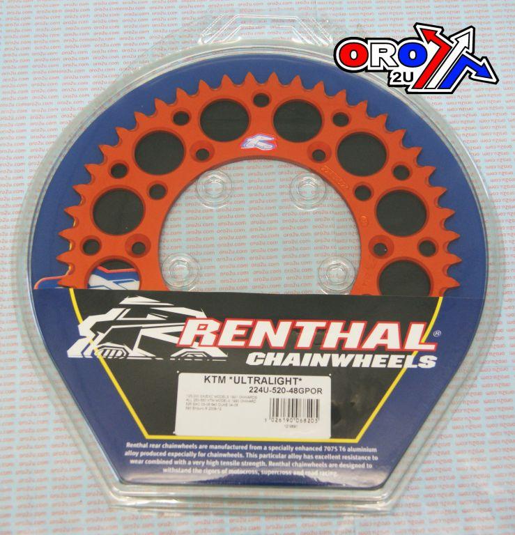 REAR SPROCKET RENTHAL KTM, ULTRALITE 224U-520-48GPOR ORANGE, 224U-520-48GPOR